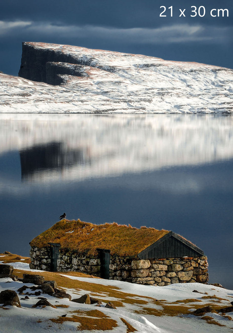 Winter landscape at Sørvágsvatn / Leitisvatn Lake, Faroe Islands photography print, 21 × 30 cm (8.3 x 11.8 inches)