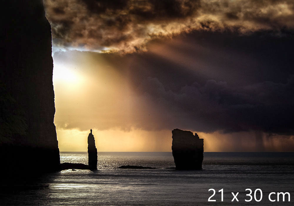 Giant and the Witch sea stacks photography print, Faroe Islands, 21 × 30 cm (8.3 × 11.8 inches)