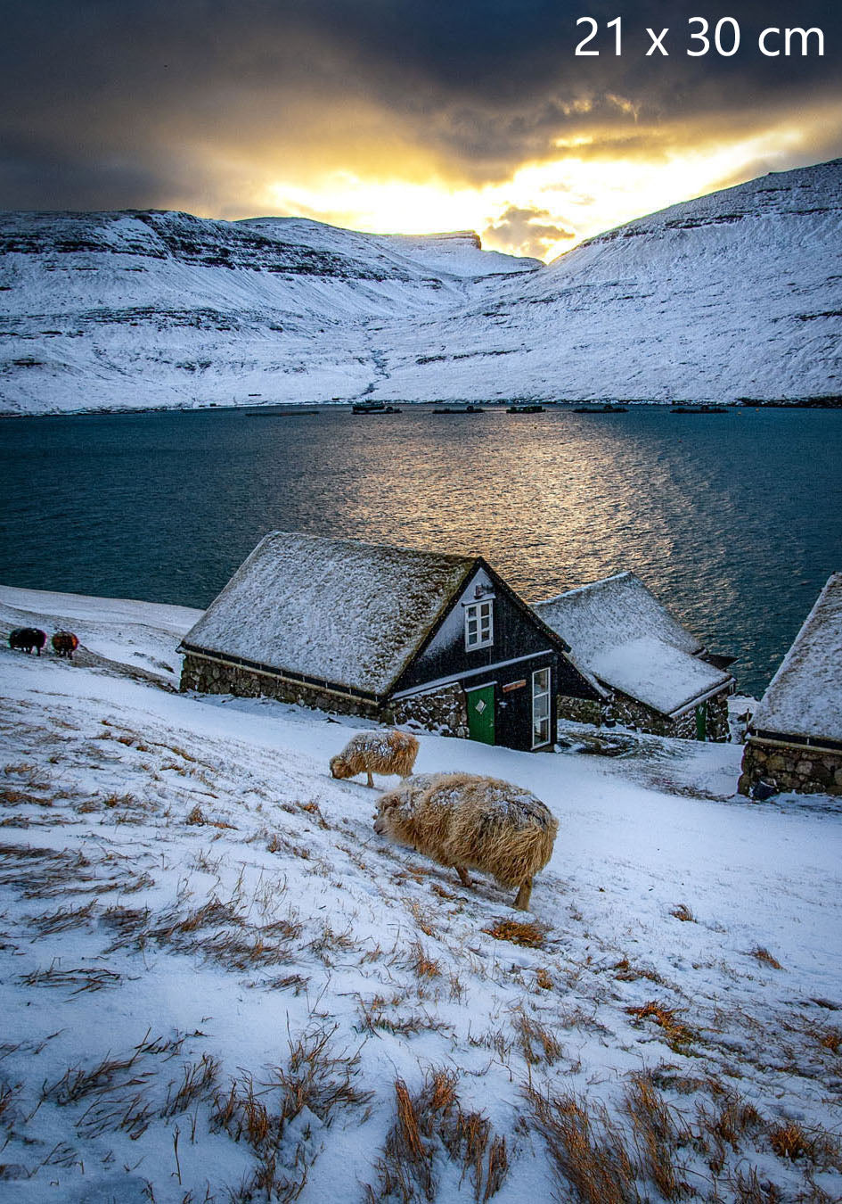 Bøur village winter photography print, Faroe Islands, 21 × 30 cm (8.3 × 11.8 inches)